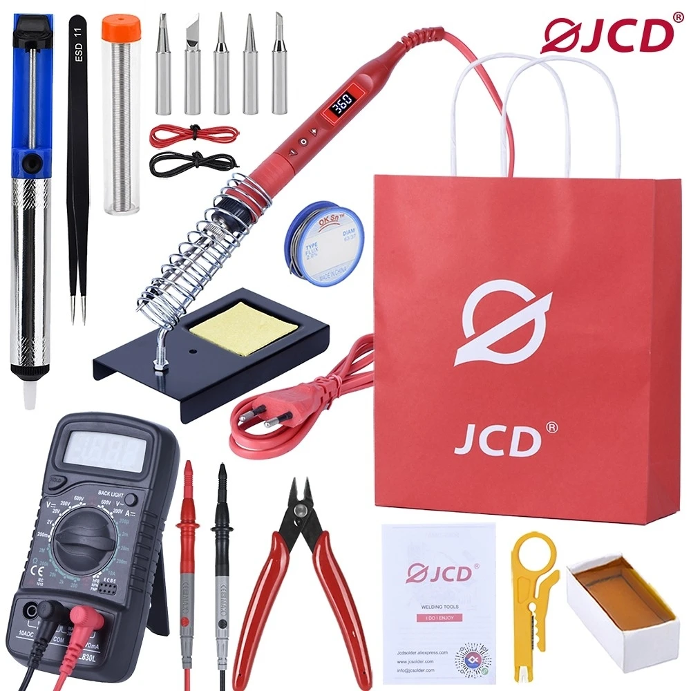 JCD Soldering Iron 80W Adjustable Temperature Multi-function Button 110V/220V Solder Iron Kit Lighting LCD Display 908U