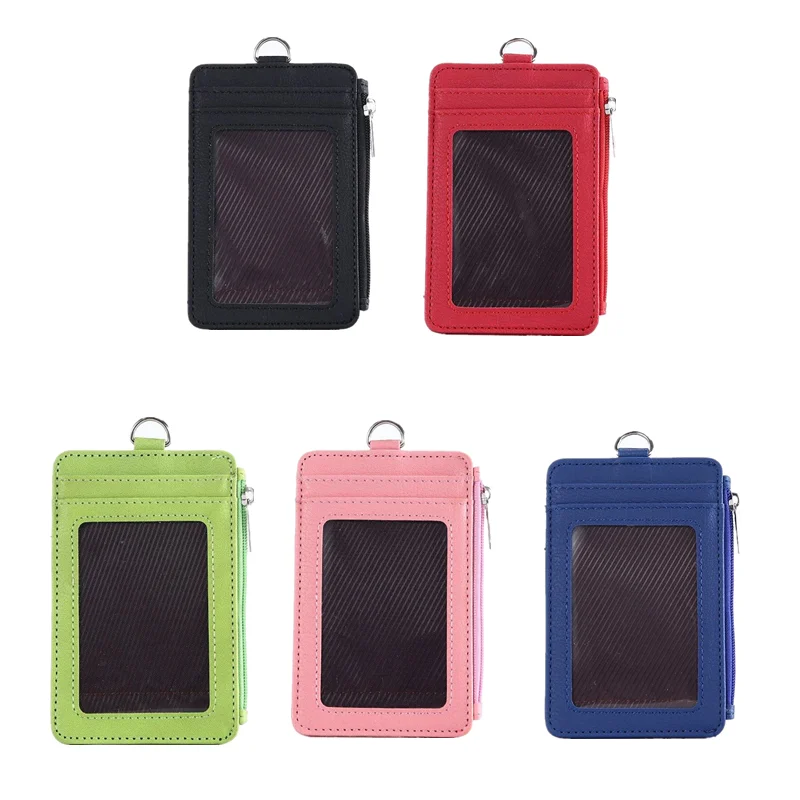 

Business Name Card Sleeve with Zipper Pocket for Money Coin Storage ID Credit Card Holder Bag Leather Badges Work Card Case