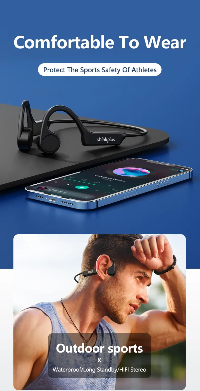 Lenovo x4 Auriculares Bluetooth de conducción ósea Auriculares deportivos Auriculares inalámbricos impermeables con micrófono Gancho para la oreja TWS Bass Estéreo de alta fidelidad