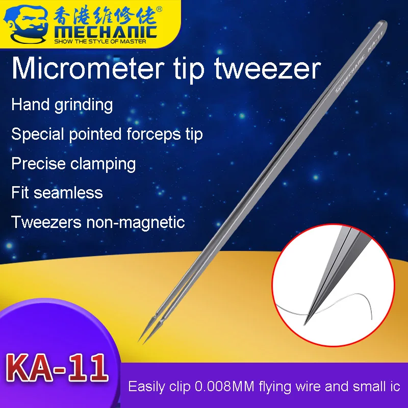 

Mechanic KA-11 Micrometer Tip Tweezer Pure Hand Grinding Tip Non-magnetic Fly Line Phone Repair Precise Clamping Forceps