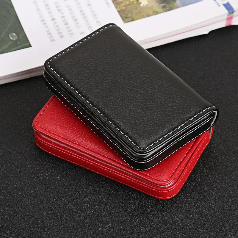 

PU Leather Lychee Pattern Business Card Holder with Magnetic Buckle Slim Pocket Name Card Holder Large Capacity Credit Card Case