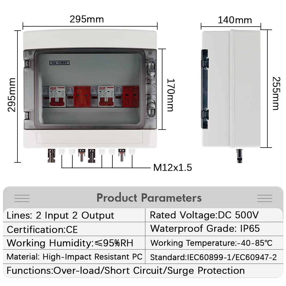Overspanningsbeveiliging PV 500V – DC Combiner Box 2 String 2 In 2 Uit Met MCB+SPD – Zonnepanelen Bliksembeveiliging
