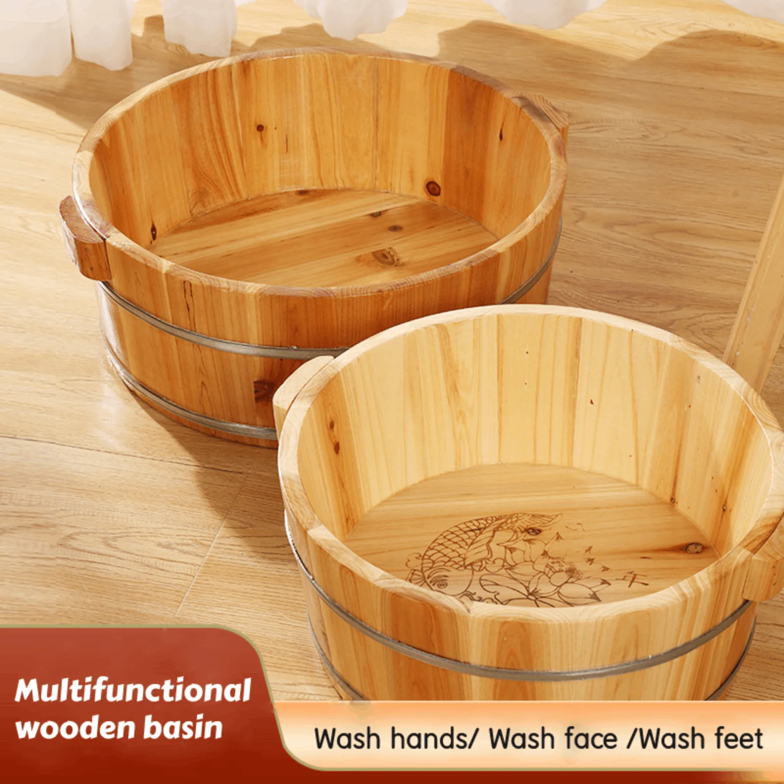 Wood Wash Basin Footbath Basin Footbathing Foot Tub Bucket Foot Bath Tub Footbathing Bucket Barrel Massage With Handle