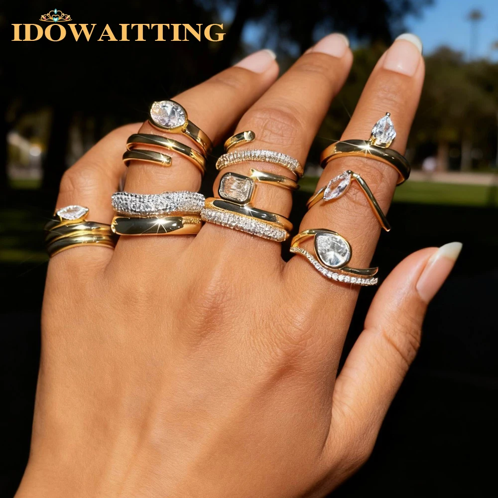 1 Piece Personalized Water Drops Tassel Link Chain Ring Fashion Style Bling Zirconia Gold Color Evening Finger Ring Jewelry