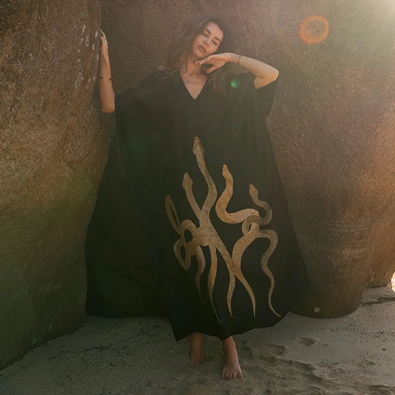 Black Kimono Bikini Cover Ups Solid Bat Sleeve Beachwear Beach Maxi Women Loose Cardigan Swimsuit Covers