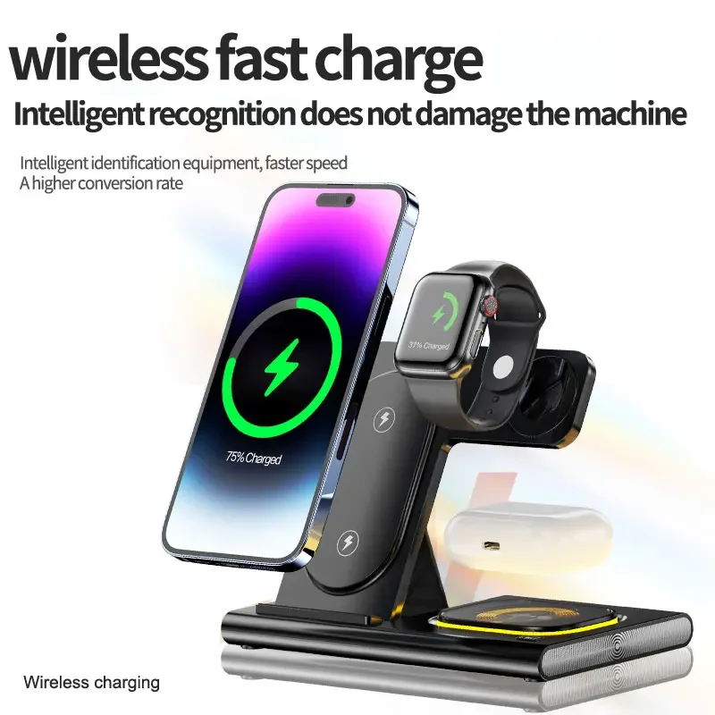30W Wireless 3 in 1 Charger Stand For iPhone 14 13 12 Pro Max Apple Watch 8 7 Samsung Watch 5 Airpods Fast Charging Dock Station