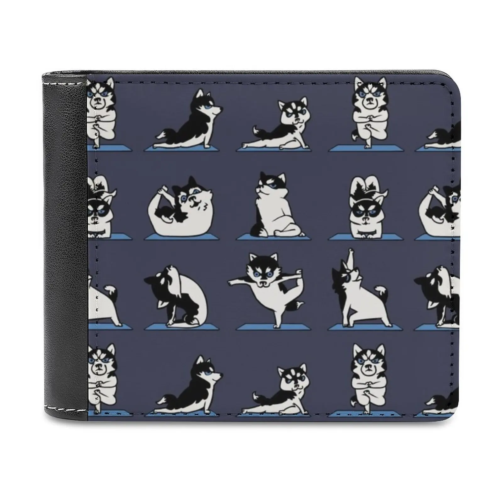 

Husky Yoga Leather Wallet Men Classic Black Purse Credit Card Holder Fashion Men's Wallet Graphite Street Art Vector Animals