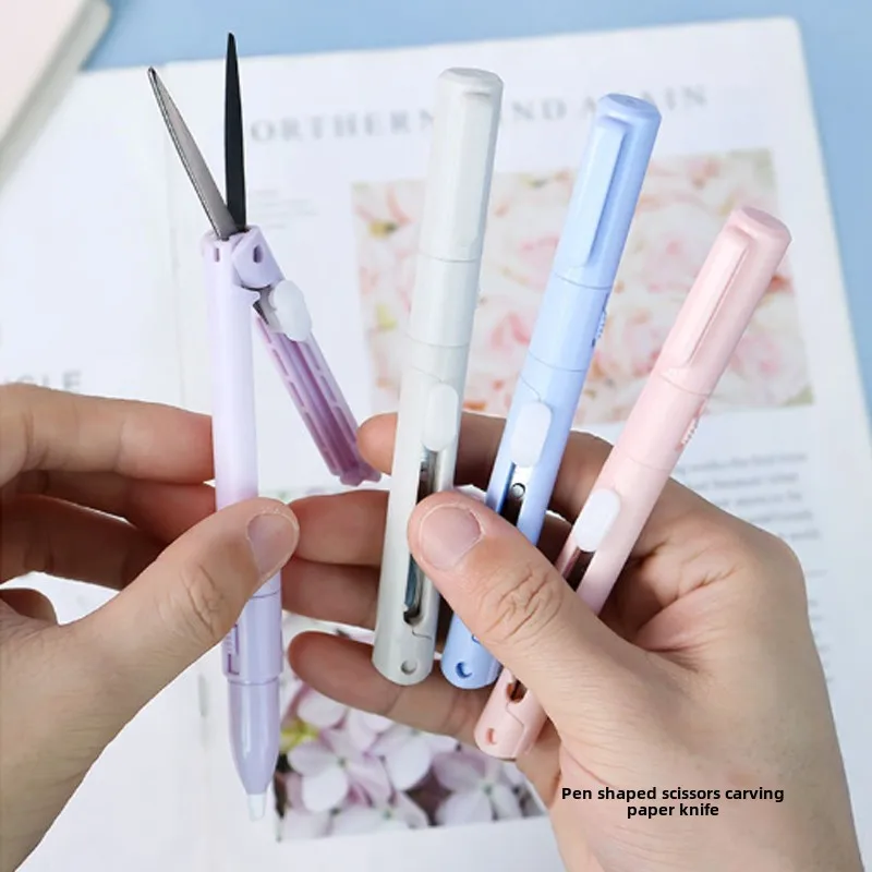 Paper Cutter Stationery Scissors Double-Headed Knife Handbook Cutting Mini Scissors Carving Knife
