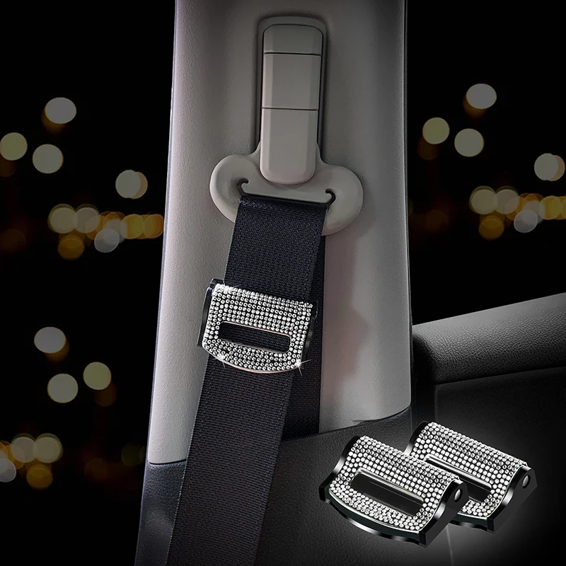 2PCS Universal Car Safety Seat Belt Buckle Clip Seat Belt Stopper Car Fixing Clips Bling Assessoires For Woman Seat Belt Clip Seat Belt Stopper Car Seat Belt Accessory