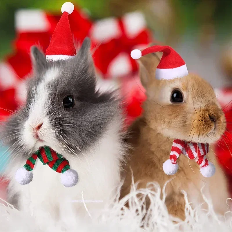 Hamster Christmas Costume Guinea Pig Mini Small Pet Hat Scarf Headwear Pet Outfits for Chinchilla Rabbit Bunny Accessories 1 Set pet headgear small animal clothes