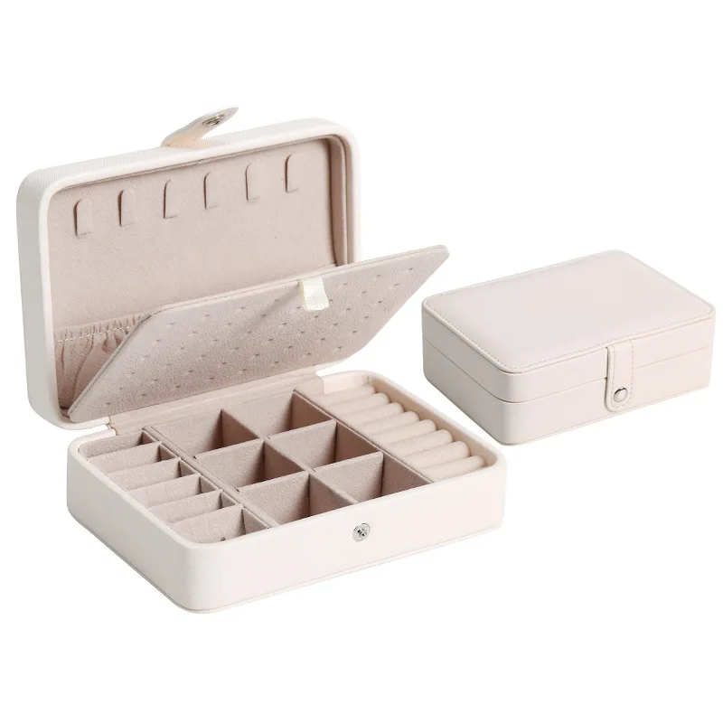 Spot new leather portable jewelry box double layer simple earrings stud ring jewelry box storage Box wholesale