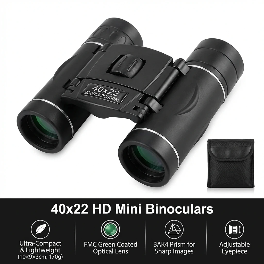 BAK4 FMC가 장착된 40x22 HD 쌍안경: 2000M 장거리 접이식 미니 망원경, 사냥, 스포츠, 캠핑 및 여행에 이상적