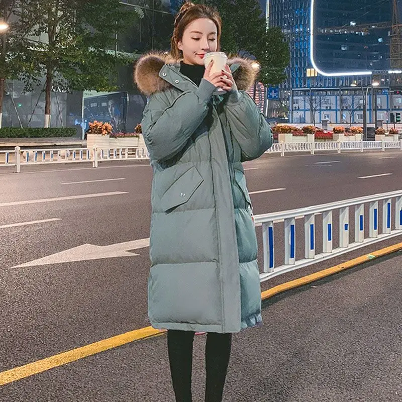 

2023 Winter Long Casual Women Cotton Coat Fashion Hooded Fur-collar Casual Jacket Korean Loose Zippers Female Cotton Coat
