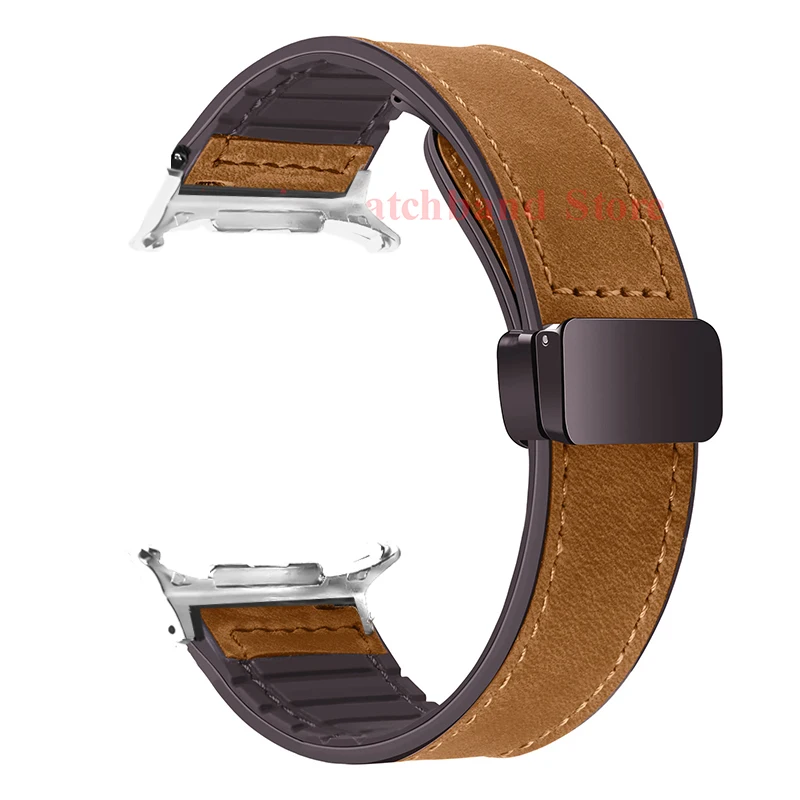 Magnetic Leather Silicone Bracelet Strap - Elegant and Gap-Free Watchband Design