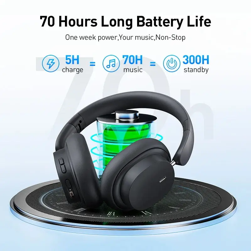 Baseus-bowie D05 Headphone sem Fio Bluetooth 5.3 Fone de Ouvido Hifi Headconjunto Nível Driver 40 Milímetros Dobrável Over Ear Headphone 70h Tempo - Image 5