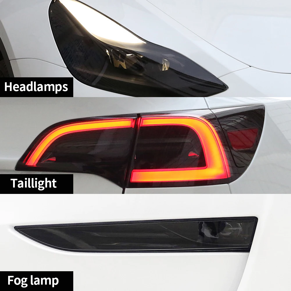 For Tesla Model 3 Y S X TPU Blackened Headlight Taillight Foglight Protective Film Headlight Tail Lamp Color Changing Films 6