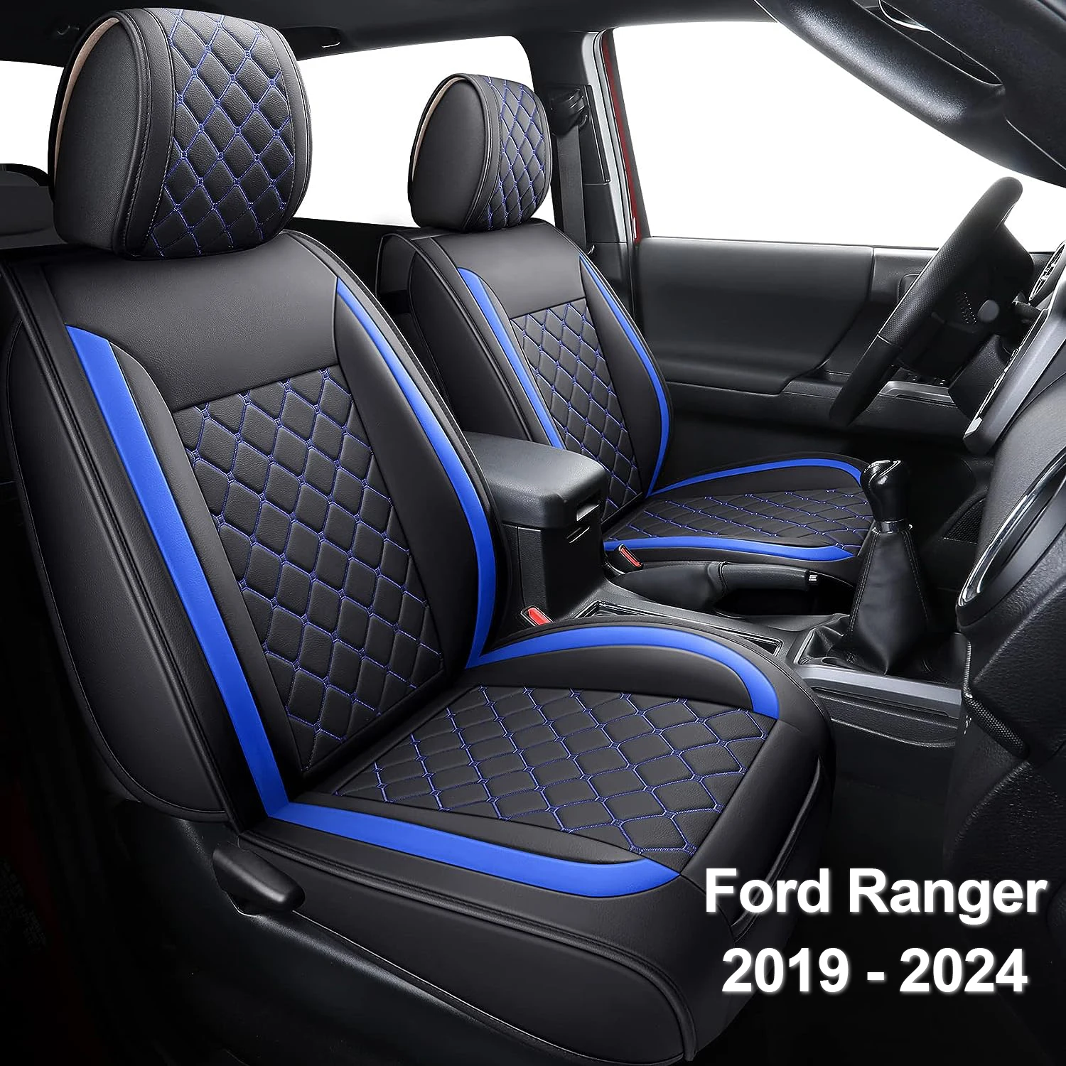 Juego completo de fundas de asiento de cuero para camioneta, juego de fundas de asiento duraderas e impermeables para camioneta, compatible con Ford Ranger 2019 a 2024