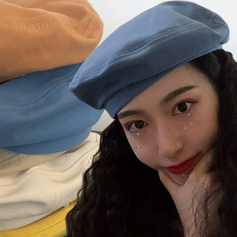 

Cotton Octagonal Berets Summer Women Girls Solid Color Thin Breathable Berets Daily Versatile Cute Beret Cap Fashion Accessories