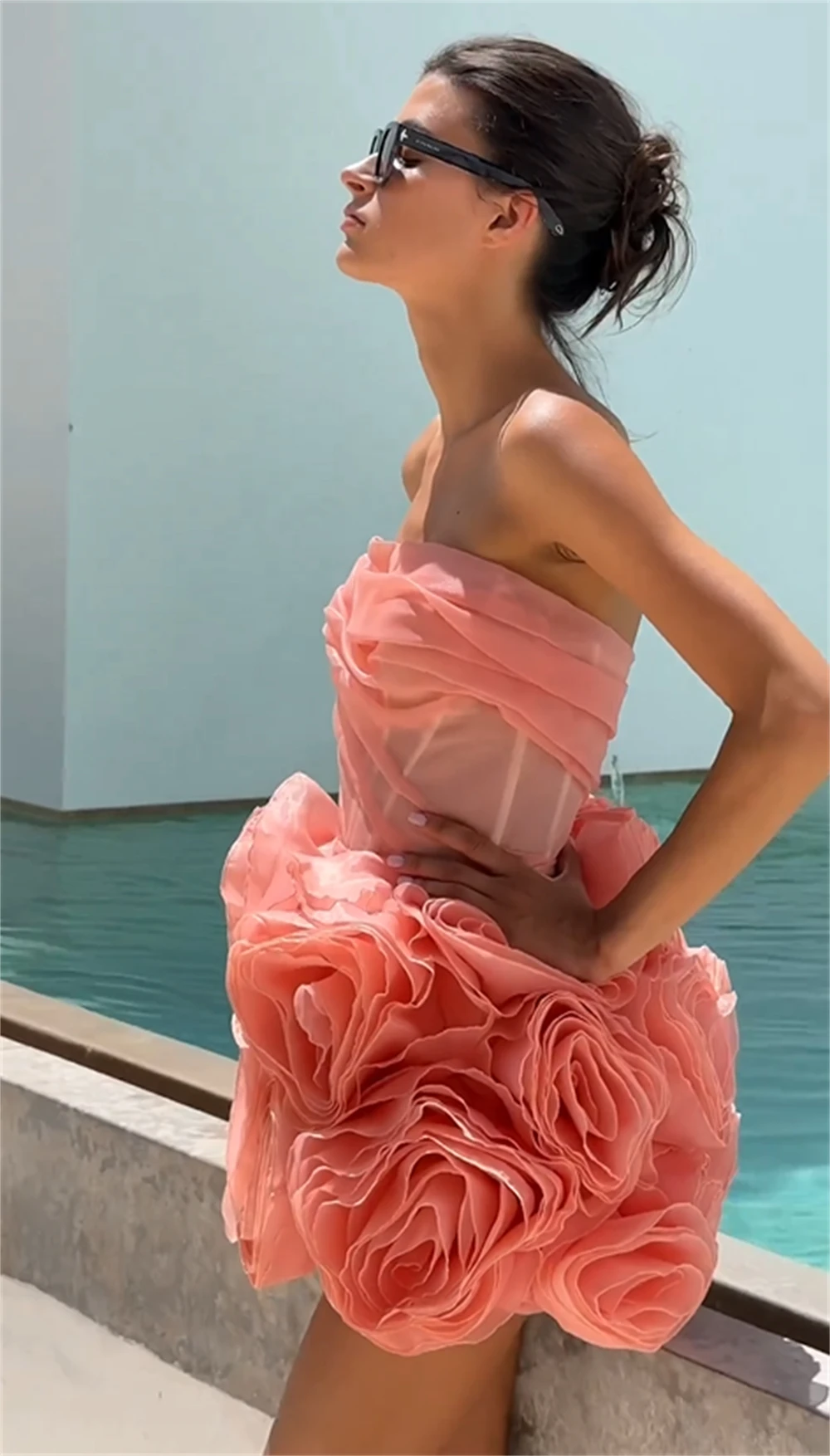 Customized Exquisite Strapless Sheath Cocktail Party Flowers Fold