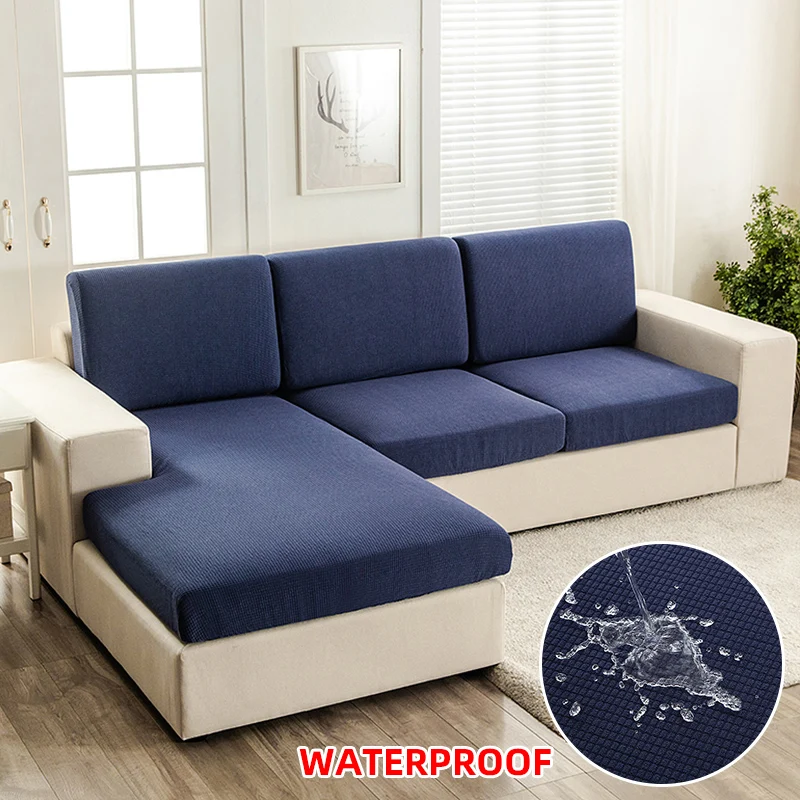 Waterproof Sofa Seat Cushion Cover 1PC Solid Color Elastic Sofa Cover Jacquard Sofa Seat Cover Furniture Protector for Pets Kids 4