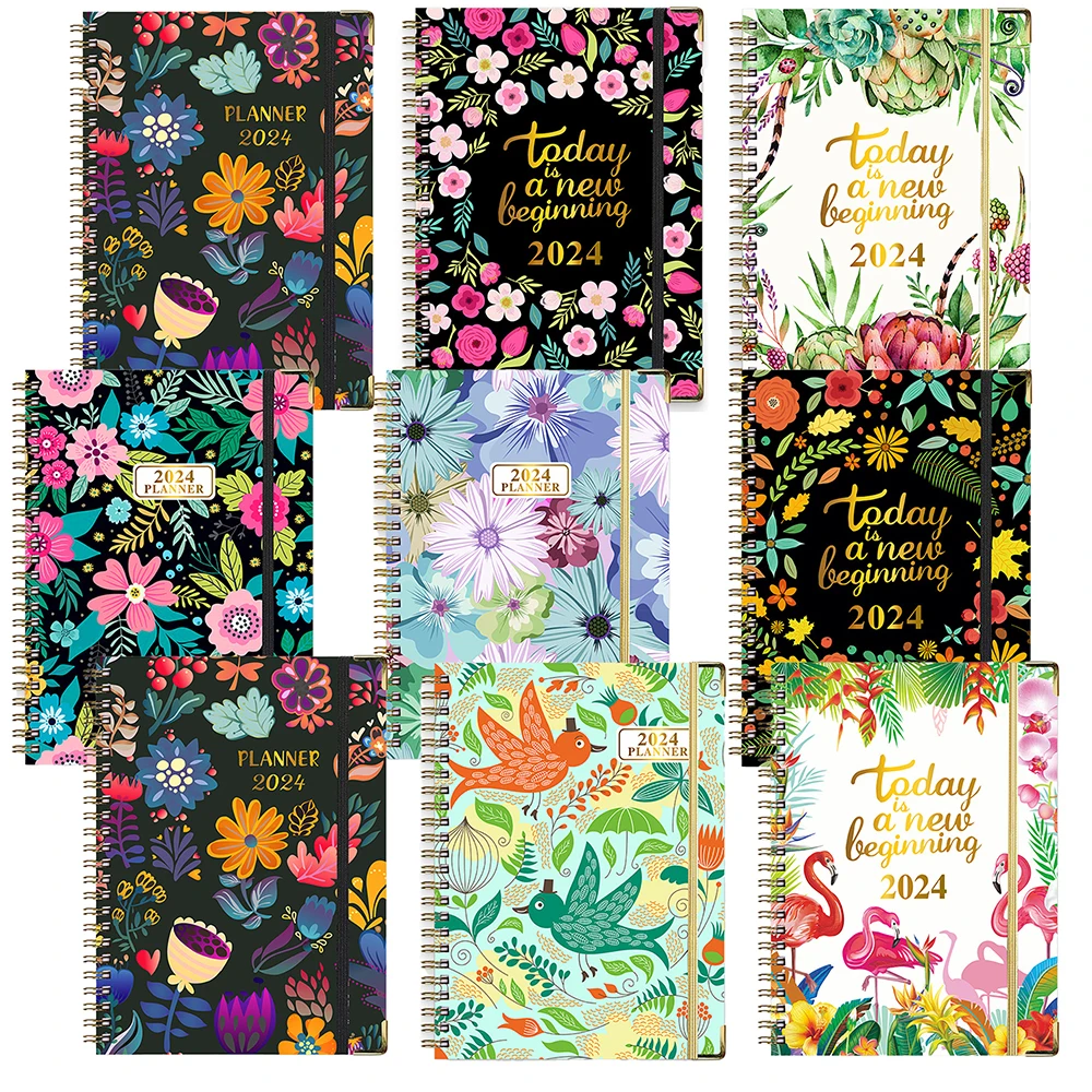 

2024 A5 Planner Spiral Notebook Flowers Schedule Book Notepad Weekly Planner Agenda Stationery Office School Supplies