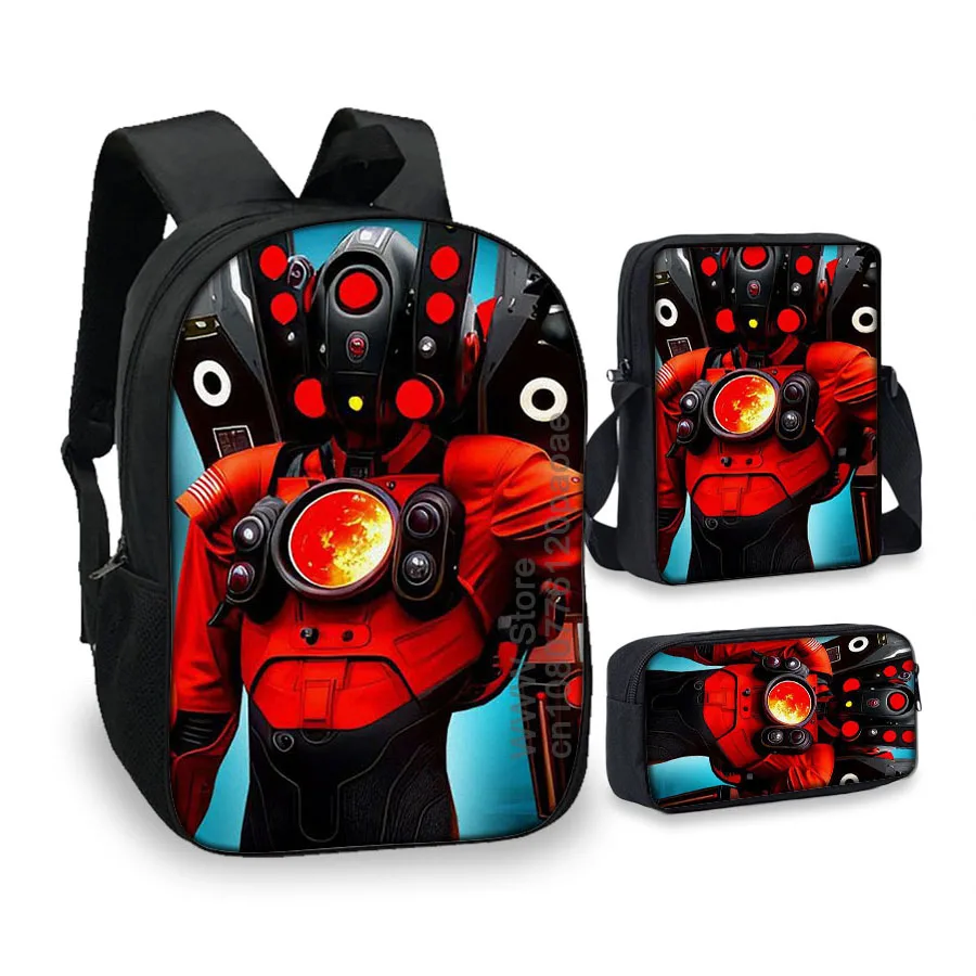 3PCS-Skibidi Titan Poster Bag,School Student Cartoon backpack,Travel Haversack,Thermal Insulation Satchel,Go To School Package