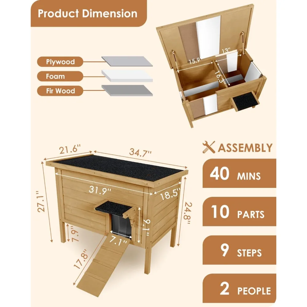 Outdoor-Cat-House Insulated-Feral-Cat-Shelter Weatherproof for Winter Foam & Wood for Multiple Cats Fold-up Stair