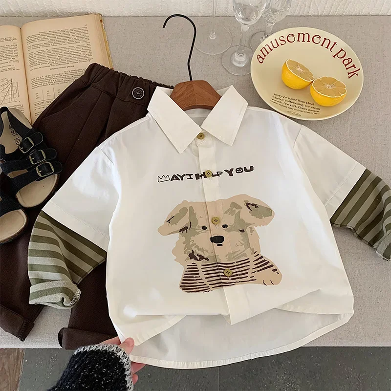 Spring Fashionable Casual Shirt for Boys Kids Trendy Korean Style Top New Shirt for Boys Spring Autumn Handsome