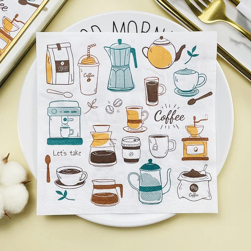 Paper Napkins 10/20pcs/Pac Coffee Printed Creative Colourful Napkins Placemats Bar Decorative Household Facial Tissues