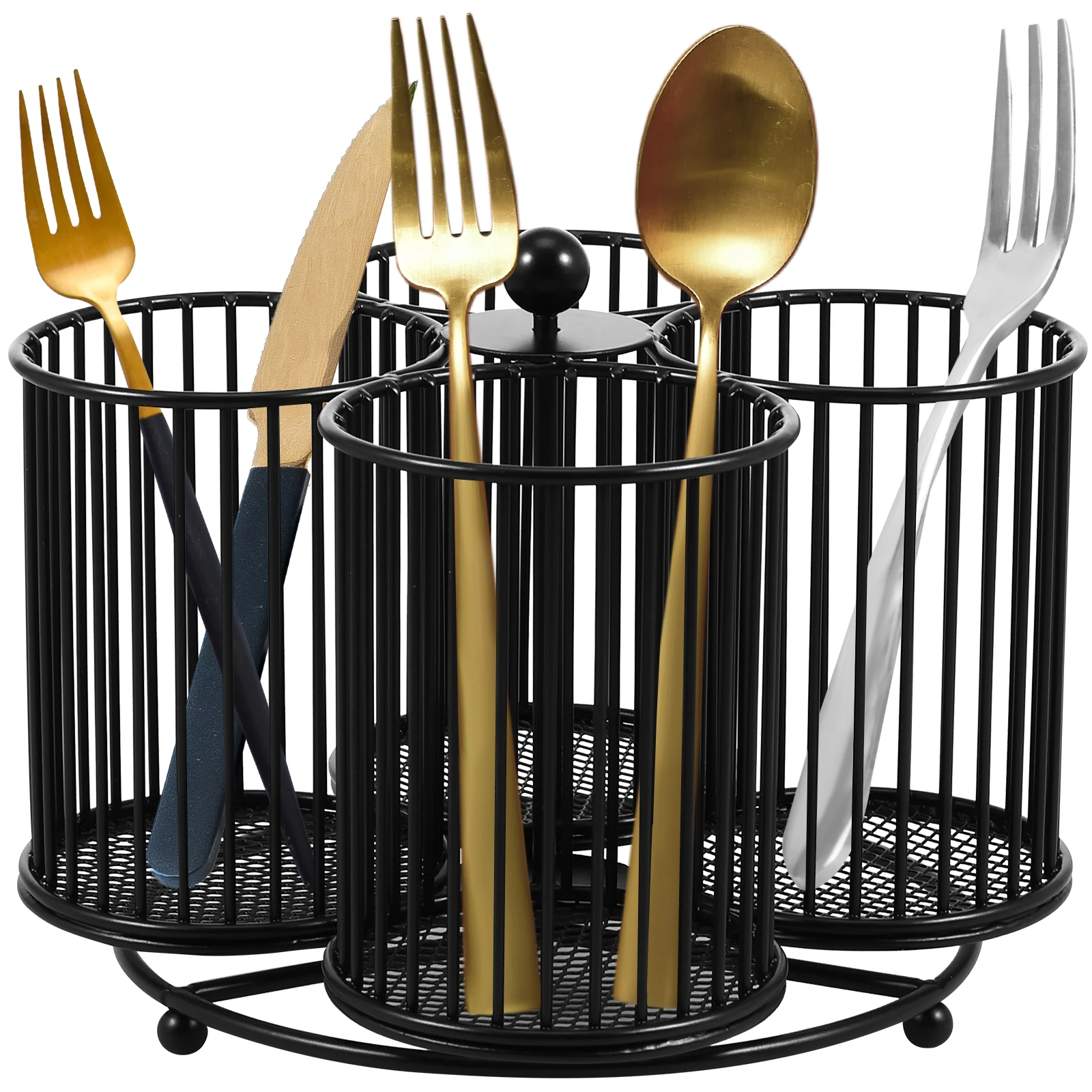 Metal Utensil Caddy Rotating Cutlery Holder