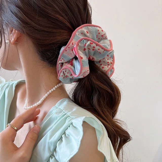 Korean Fashion Big Printed Scrunchie Women Girls Elastic Hair Tie Rope Rubber Hairband Headdress Hair Accessories Ponytail Holde 1