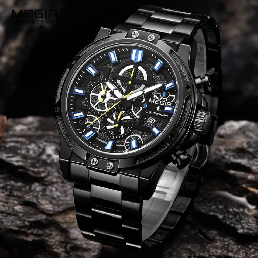 

MEGIR 2023 Men's Business Quartz Watches Army Sports Chronograph Wristwatch Man Top Brand Luxury Relogios Masculinos 2108 Black