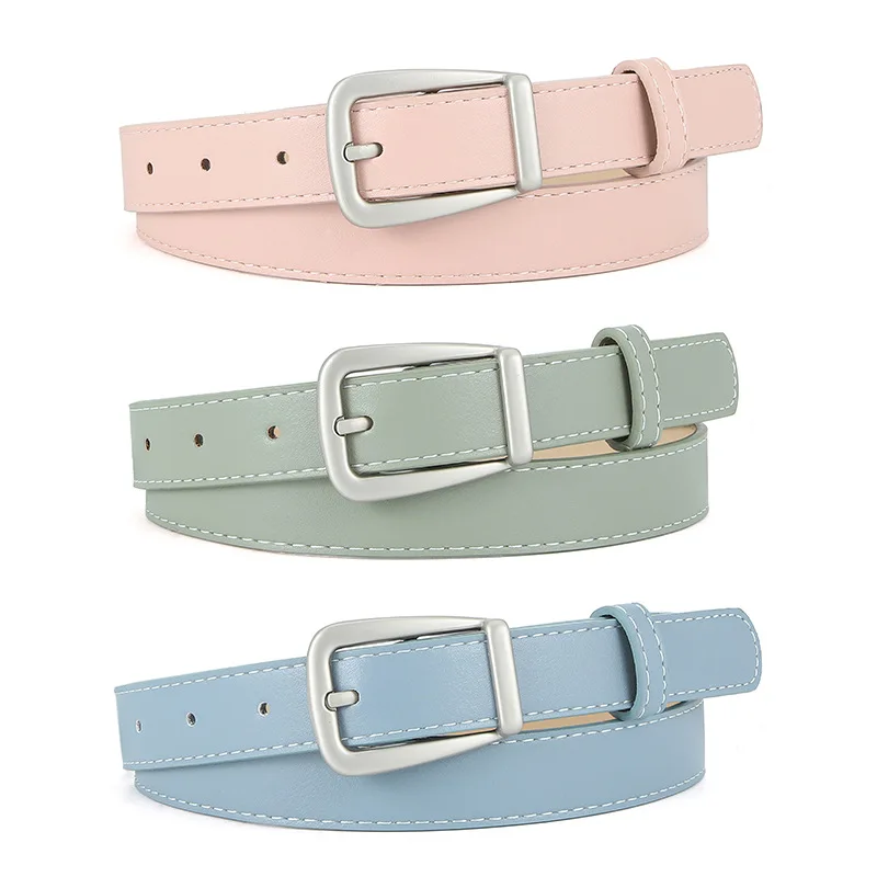 Schlichtes Design Damengürtel, modisch, lässig, vielseitig, für Kleid, Jeans, Accessoires, rosa Pu-Leder, Dornschließe, Bund 2,3 cm