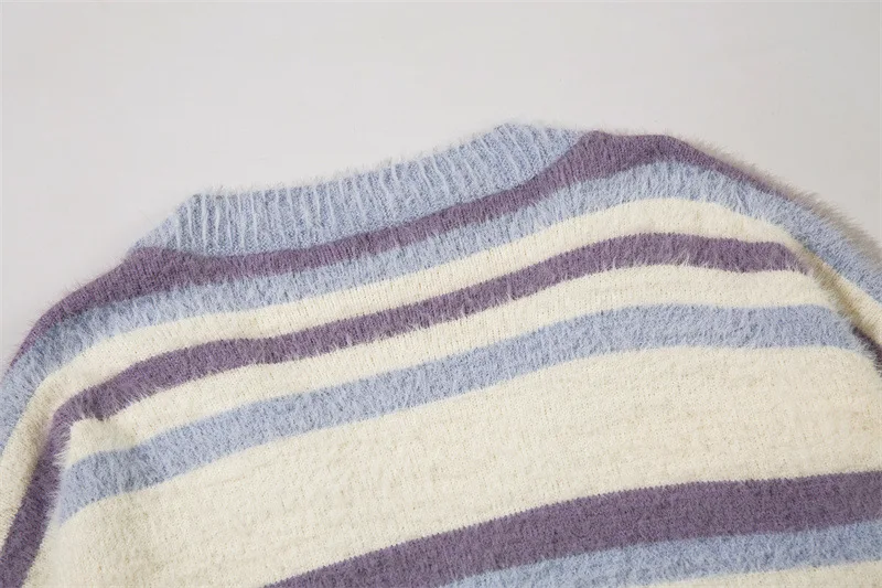 Vintage Farbblock Patchwork Strickjacke Neue Harajuku Streifen Strickpullover Hip Hop Streetwear Strickwaren Unisex Kleidung Tops_voghion.com