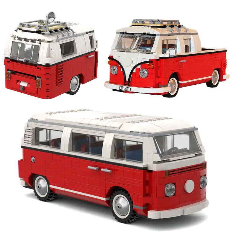 Nuovo Modello Di Auto Per Camion Moc T2 Doka Modificato Dal 10220 Camper T1 Caravan Rimorchi Da Campeggio Autobus Auto Building Block Bambini Giocatto