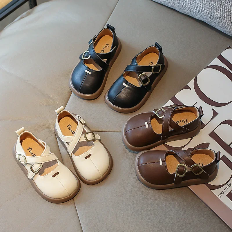 Baby Girls Leather Shoes Princess Leisure Fashion Children's Flats Soft Cross-tied Strape Kids Dress Shoes Spring Summer G08281