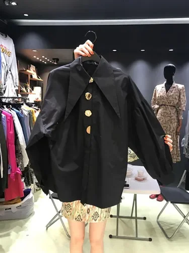 ตัวเลือกสินค้า เสื้อเชิ้ตแขนยาวแฟชั่น กระดุมใหญ่ ดีไซน์เรโทร สำหรับสาวๆ