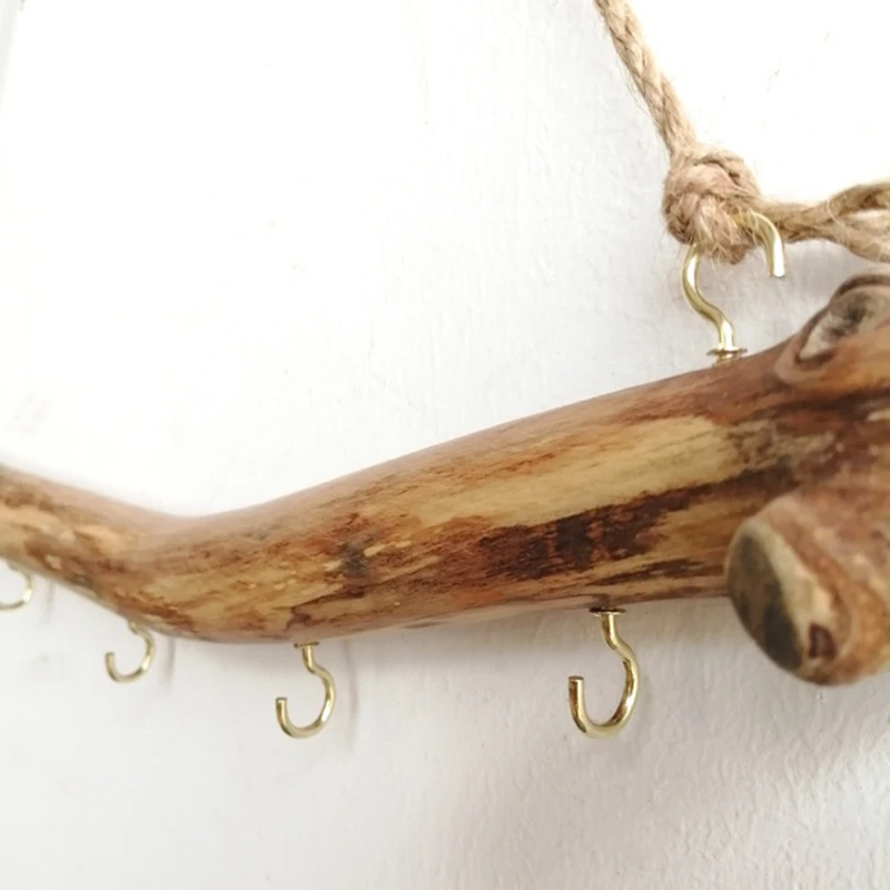 2Pcs Natural Driftwood Decorative Branches Farmhouse Home Wall Hanging Decor Hanging Jewelry Organizers With 5 Hooks Easy To Use 6