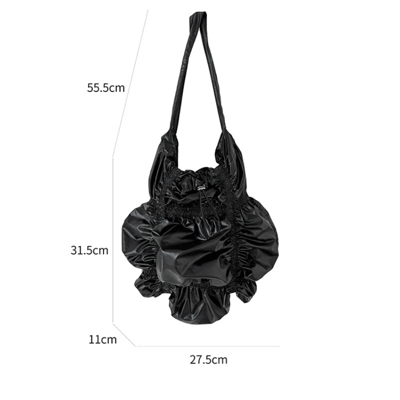 Fashion Pleated  Flower Shape Women's Shoulder Bag Soft Silver Leather Tote Bag Casual Drawstring Daily Pouch Shopper Bag 2023