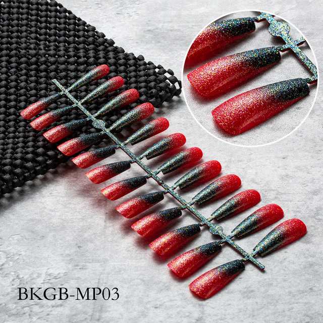 False Nail Gradient Pink Glitter Powder Designs Artificial Nail Tips Detachable Fake Nail Decoration Press on Nails Art