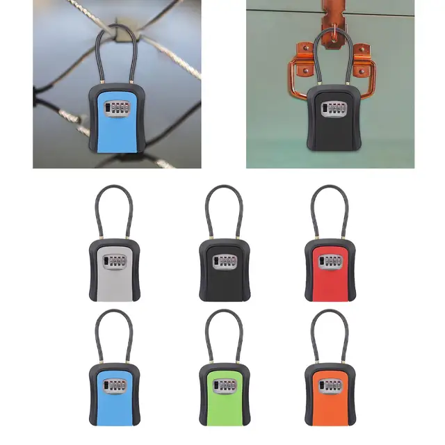Box Key Security Box with 4 Digit Combination Steel Cable Shackle Weatherproof Portable for Door Knob or Car 4