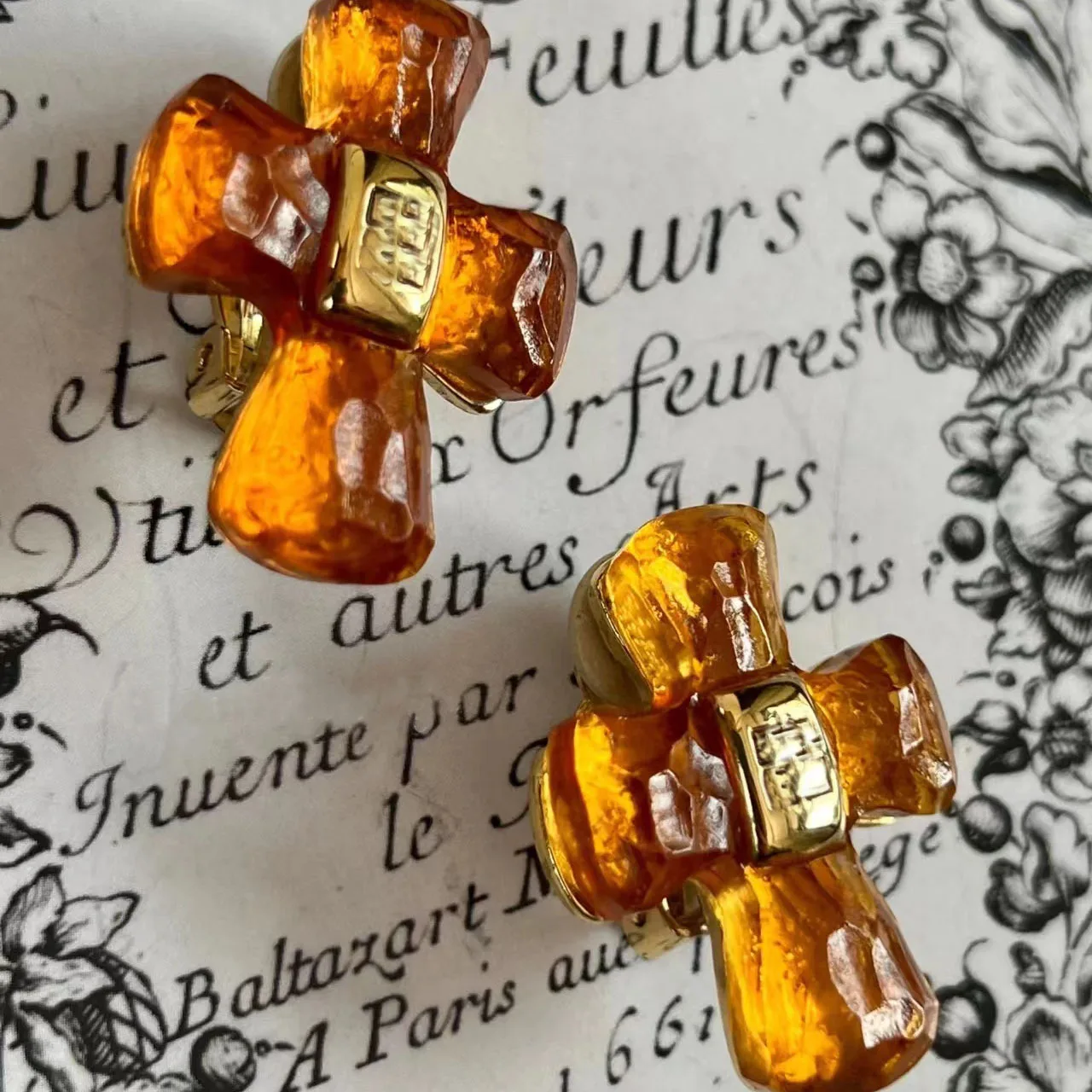 Vintage Chunky Orange Cross Statement Earrings For Women Jewelry Runway Party T Show Fancy Trendy Boho INS Japan Korea