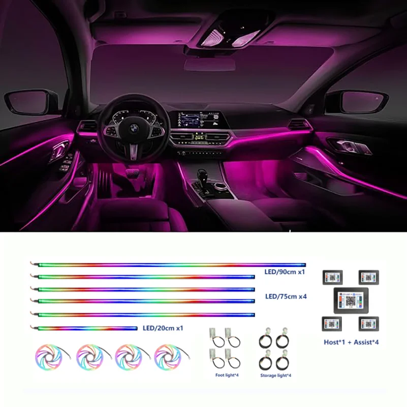 

Car Interior Ambient Lights 18 In 1 LED Car Fiber Optic Atmosphere Neon Lighting APP Remote Control Auto Decorative Strip Lamp