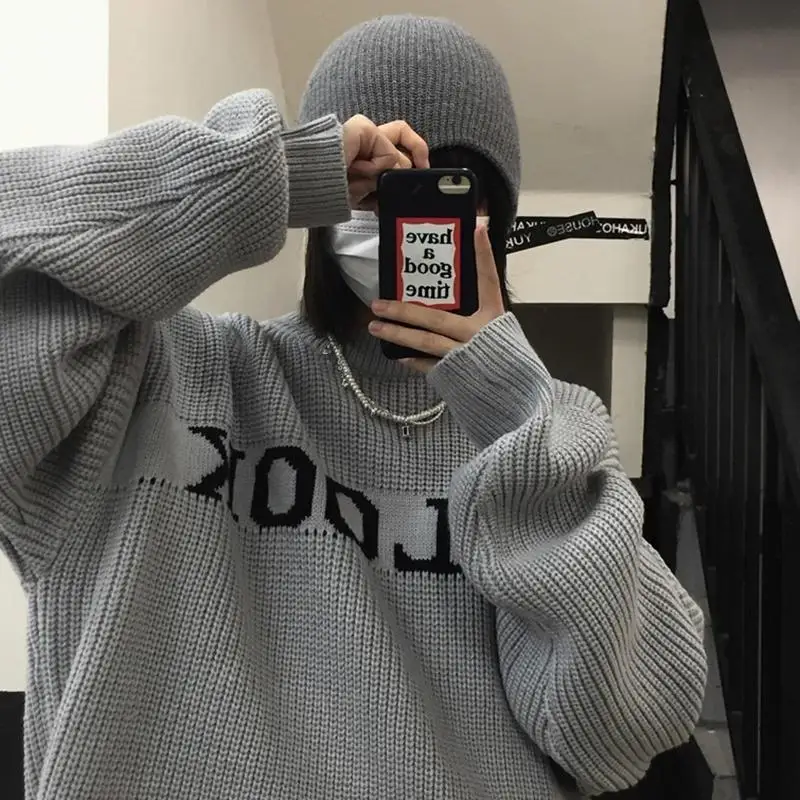 

High Quality Sweater Loose Pullover Warm Top Brief Kpop Vintage Bottoming Stretch Winter Casual Men Streetwear Crew Neck 2022