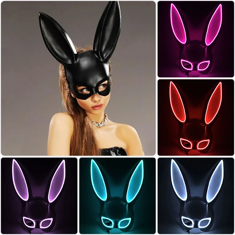 

Valentine's Day Carnival EL Wire Bunny Mask Masque Masquerade Led Rabbit Mask Night Club Female Mask For Birthday Wedding