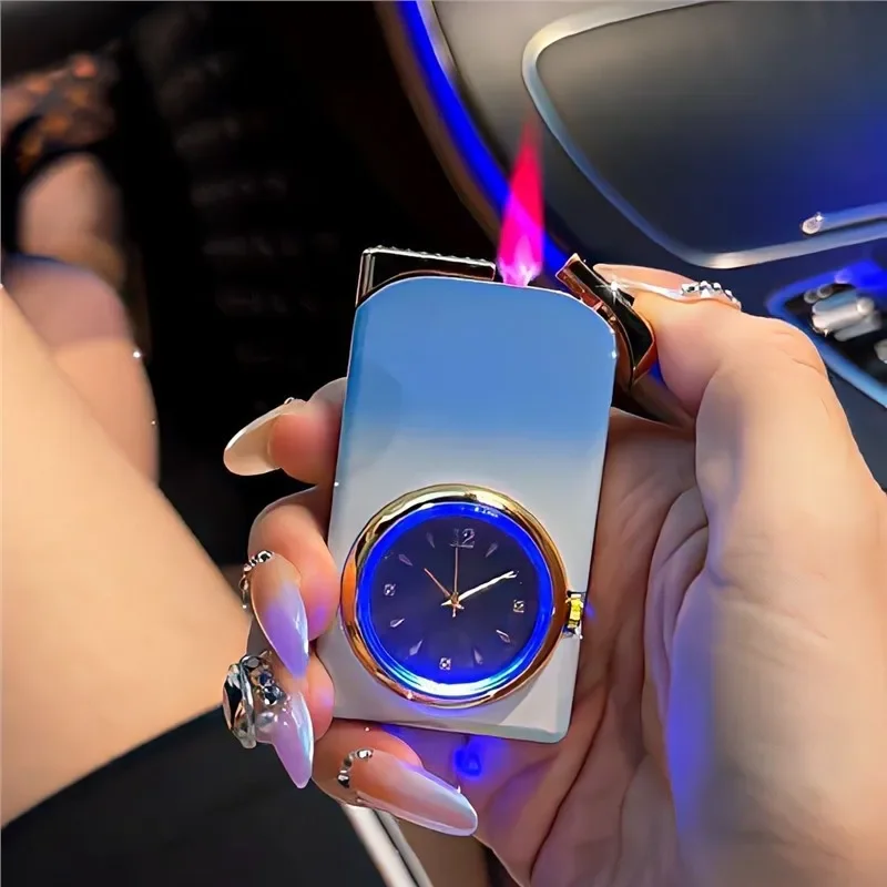 Double Flame Watch Inflatable Lighter Fantasy Three-in-one Dial Personalized Gradient Color Jet Flame Lighter Cool Gift Lady
