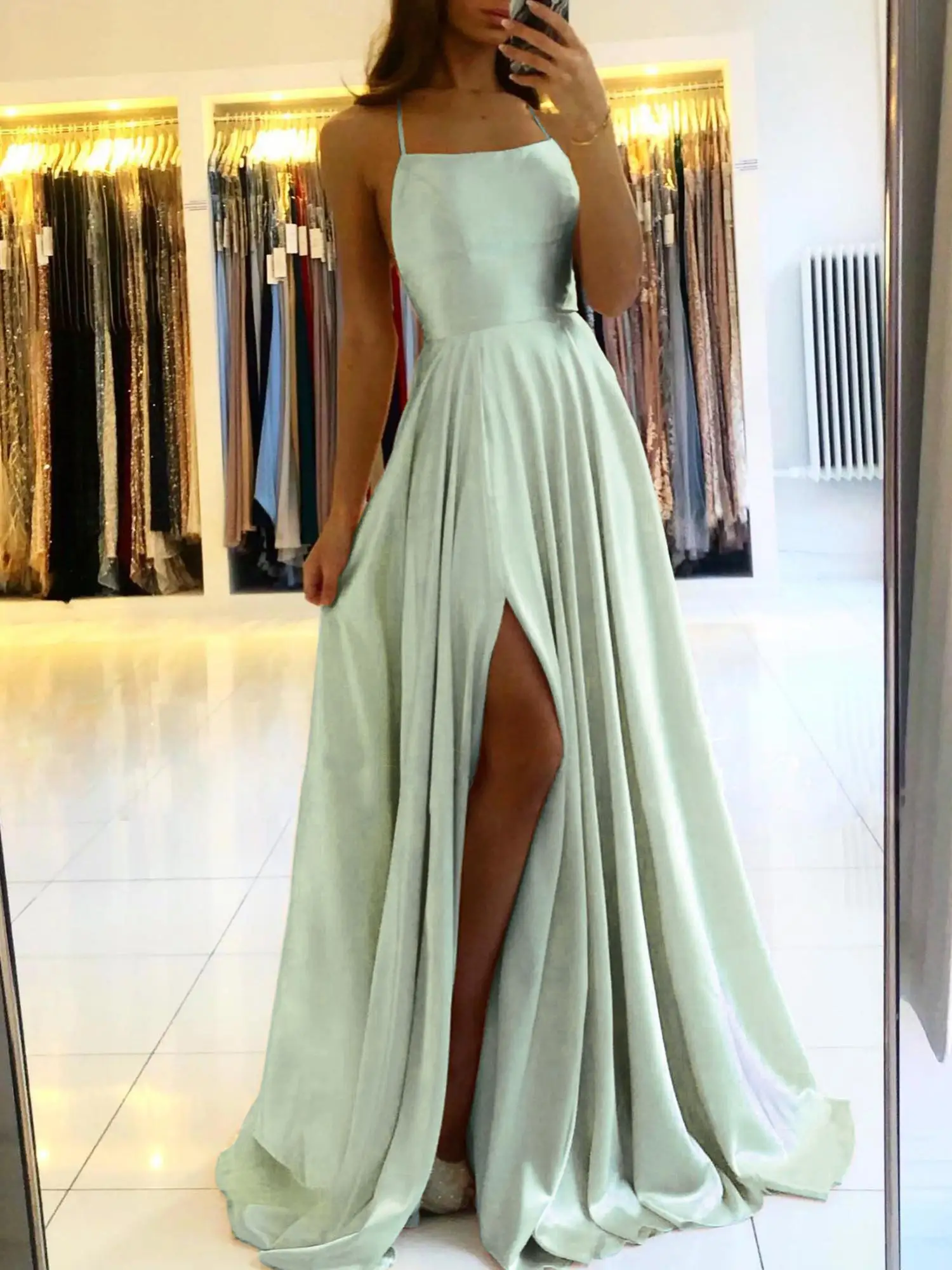 Elegant Burgundy Satin Prom Maxi Dress with Backless Design and Side Slit