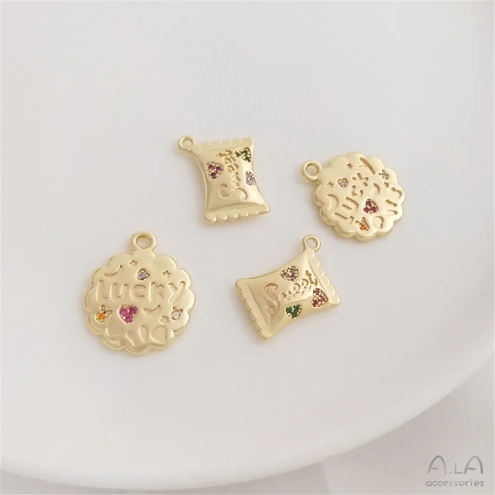 

14K золотой защитный цвет Цирконий счастливый цветок Форма Круглый бренд Алфавит Подвеска "Конфета" DIY браслет ожерелье кулон