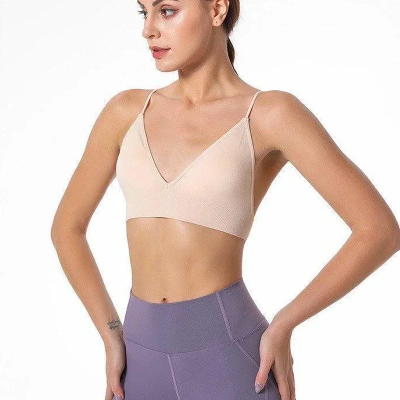 S M L Seamless Triangle Cup Bra Women Wrapped Chest Camisole Underwear Breathable V Neck Gather Up Sports Fitness Yoga Casual