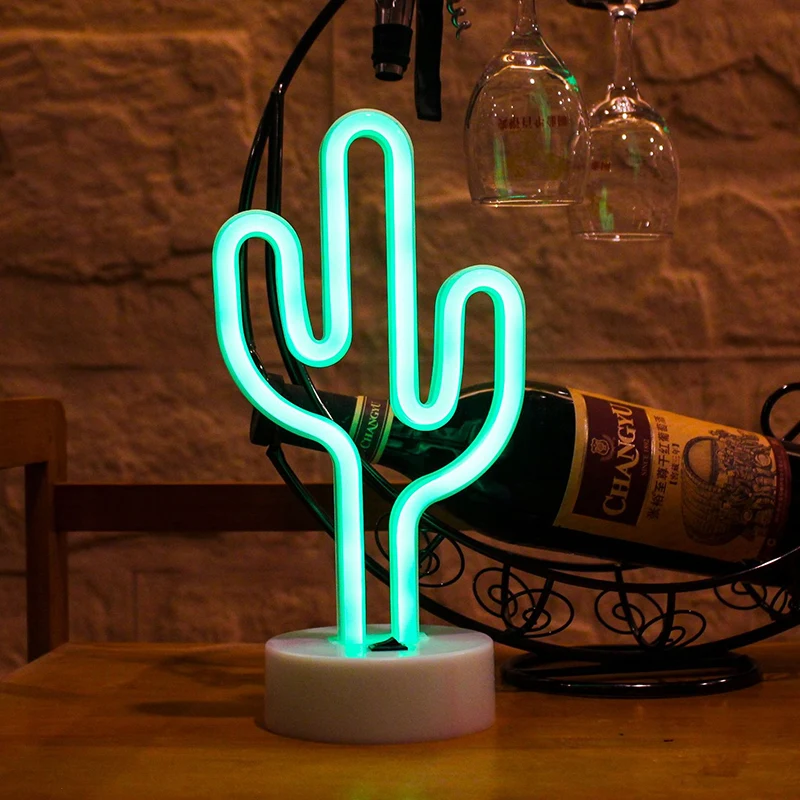 Señal De Neón De Cactus, Luz De Neón LED, Luces Decorativas Alimentadas Por Usb Lampara De Noche Decoracion De Pared Para Habitacion De Ninos Bar